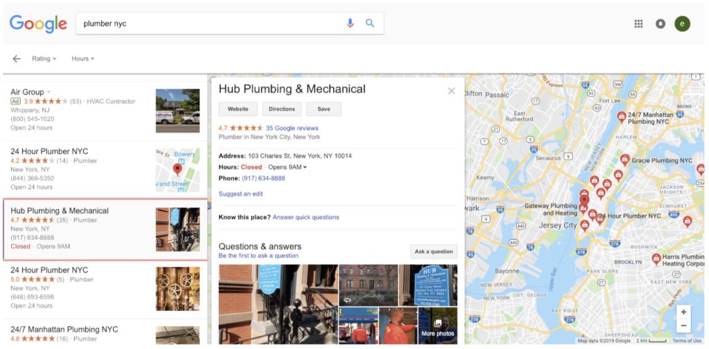 google my business map listing